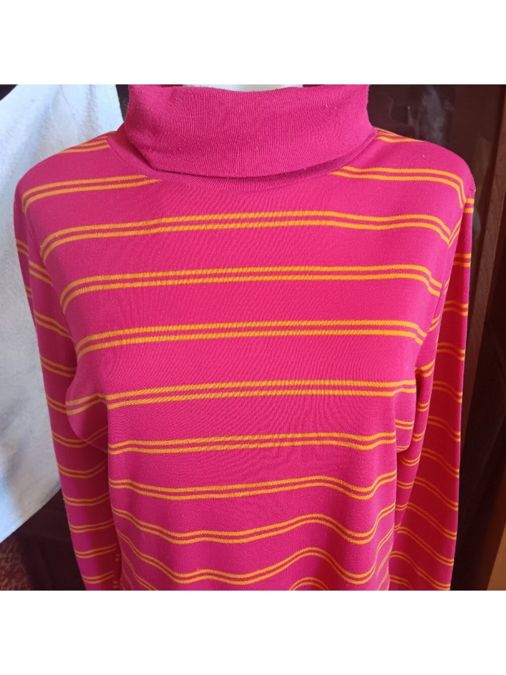 True Vintage Medium T-shirt Sears Pink Yellow Striped Turtleneck 1970's Hippy